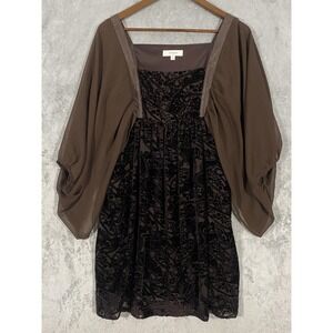 Umgee Dress Womens Sz M Brown Velvet Burnout Stretch Boho Whimsigoth Night Out
